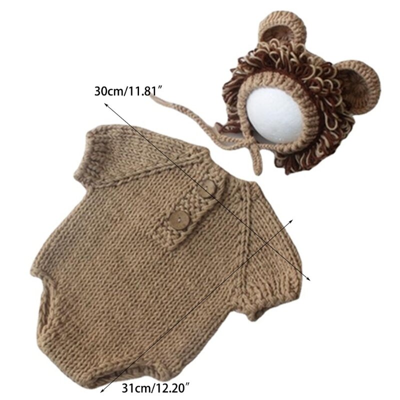 赤ちゃんの写真撮影小道具ライオンコスチューム帽子&ロンパース写真小道具新生児新年写真服ピリング耐性ユニセックス