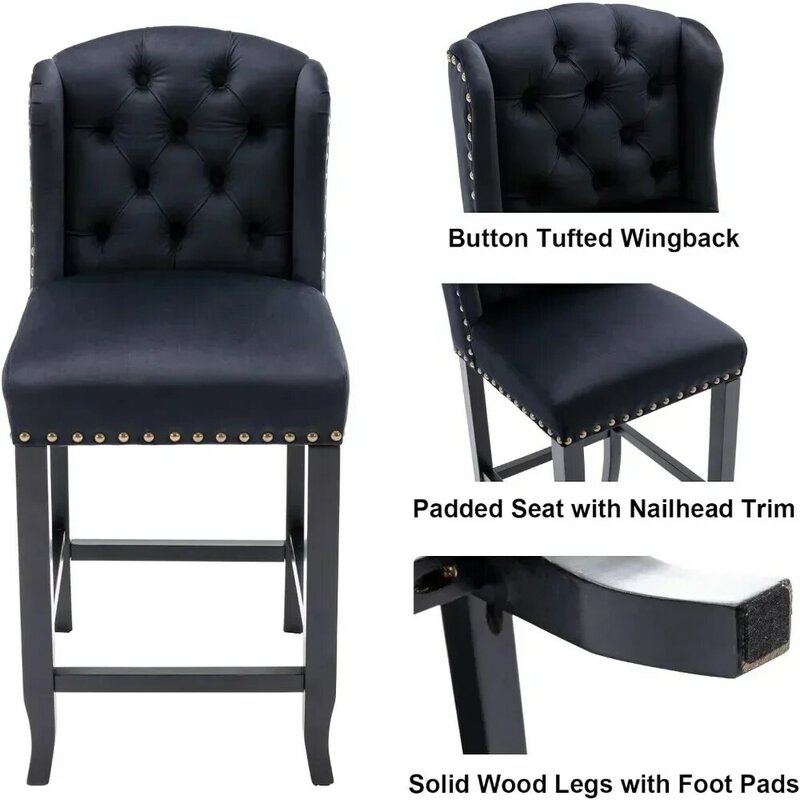 ชุดเก้าอี้สตูล2, 26 "ความสูงของเคาน์เตอร์กับด้านหลังเก้าอี้บาร์บาร์สตูลผ้ากำมะหยี่และทันสมัย