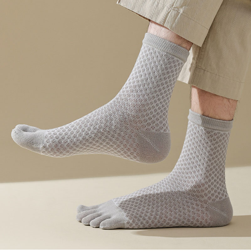 Chaussettes d'affaires monochromes pour hommes avec orteils, respirantes, absorbant la transpiration, décontractées, noires, blanches, 5 doigts, printemps, automne, 5 paires