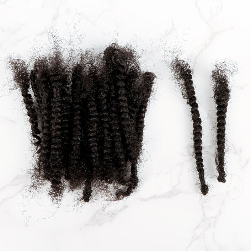 Ekstensi kunci keriting ikal Afro rambut manusia Locs bertekstur untuk rambut sambungan kepang 4C rambut Putar afro ditarik ganda kualitas tinggi