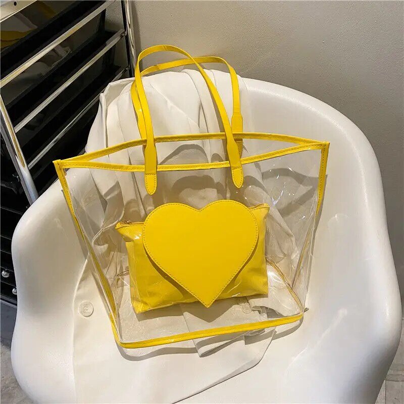 2023 neue Mode Tasche Mode Laser Gelee Tasche Schulter Tasche Casual Straße Große Kapazität Transparent Liebe Handtasche für Frauen Design