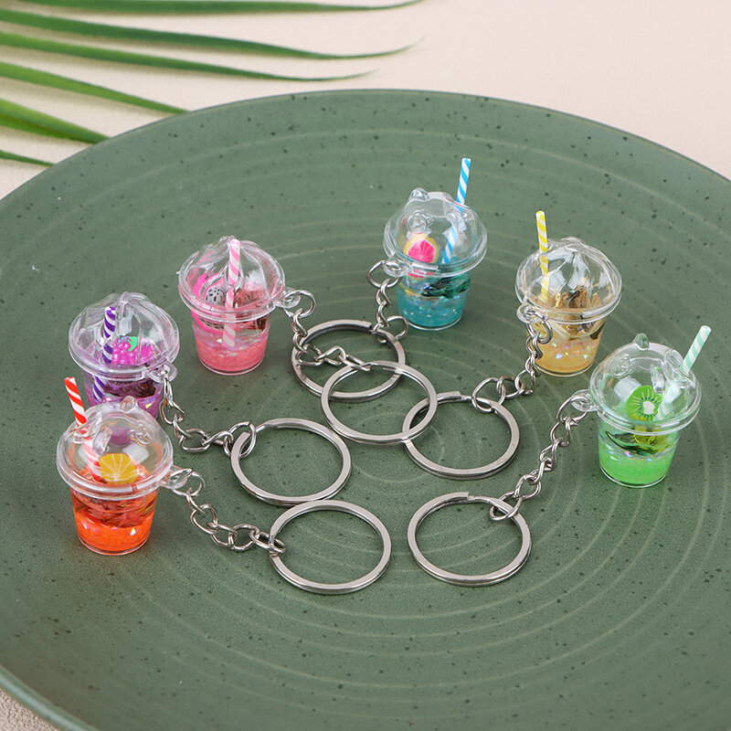 1Pc Fashion Creative Mini Luminous Milk Bubble Tea Cup Keychain For Women Men Cute Bag Pendant Car Key Ring Jewelry Gifts