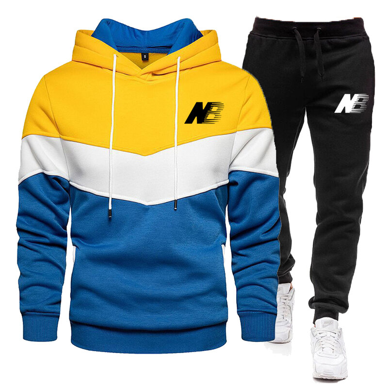 Костюм спортивный мужской с капюшоном, Свитшот и штаны для бега, Повседневная Уличная одежда, осень-зима
