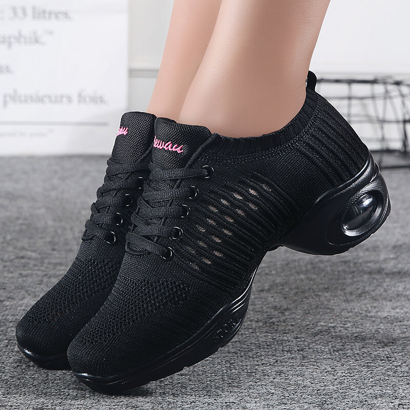Zapatos de baile con soporte de arco para mujer, zapatillas de malla con cojín de aire con cordones, suela suave, comodidad para máxima comodidad y estilo