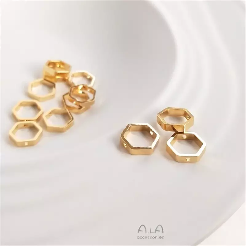 14K Cheio de Ouro Contas Fittings, geométrica frisada Anéis, DIY Handmade Jóias Materiais, Hexagonal, K058