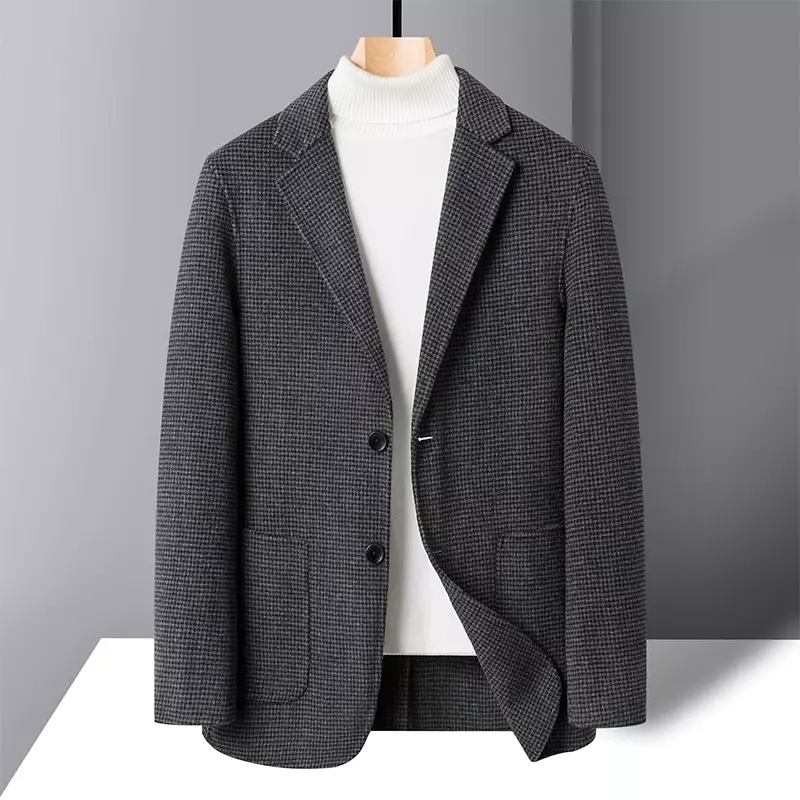 Abrigo corto de lana para hombre, chaqueta de Cachemira de alta calidad, antitemporada, doble cara, otoño e invierno, 2023