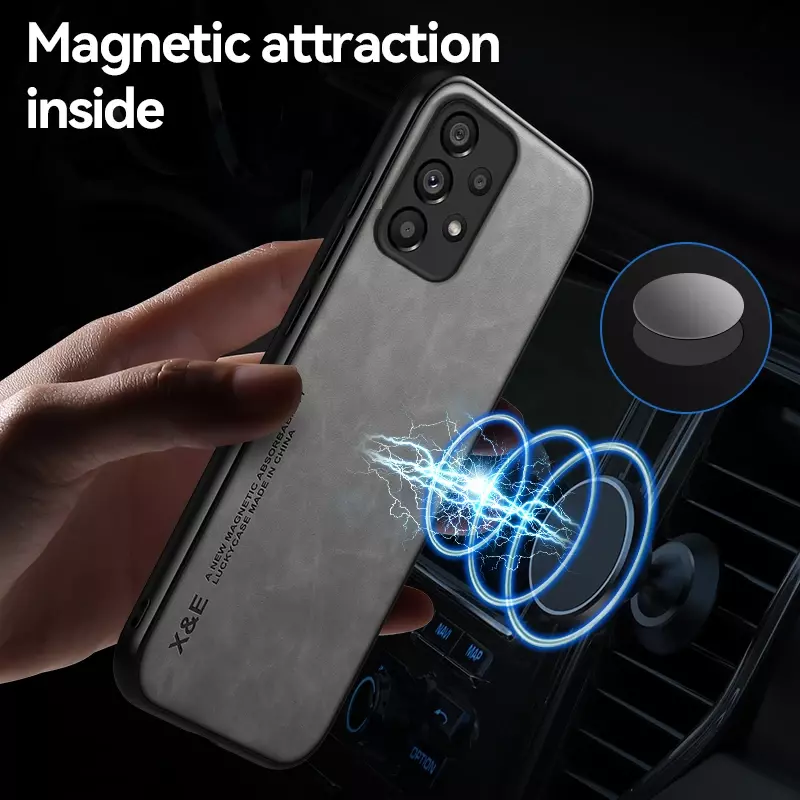 Caixa de couro magnética luxuosa para o Samsung Galaxy, montagem do carro, apoio das tampas, S24, A54, A53, 5G, A52, A55, S23, S22 ultra, S21, S20, FE mais, 5G