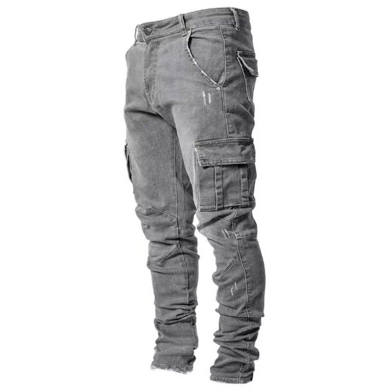 Pantalones ajustados con múltiples bolsillos para hombre, ropa elástica de Color sólido, moda informal diaria, primavera y verano, 2024