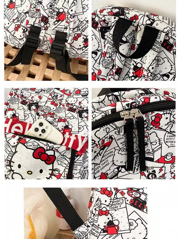 حقيبة ظهر Hello Kitty للنساء ، حقيبة مدرسية للطلاب ، موضة لطيفة ، نمط جرافيتي محلي الصنع ، سعة كبيرة ، حرم جامعي ، حقيبة مدرسية متعددة الاستخدامات