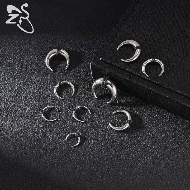 ZS-Piercing de acero inoxidable en forma de C, anillo de tabique, expansor de 8/10/11/12mm, 2G/4G/6G, cuerno de búfalo, 1 unidad