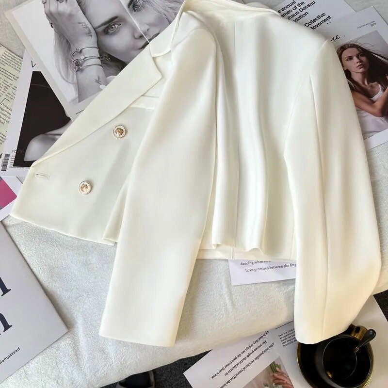 Lucyever 여성용 한국 스타일 블레이저, 오피스 크롭 블레이저, 올매치 스트리트 긴팔 정장 재킷, 2023 봄 패션