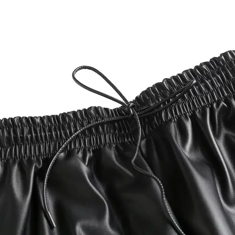 Falda corta de tela de cuero con diseño de bolsillo lateral de Joker para mujer, falda Retro con forro de cordón de cintura alta elástica, moda elegante 2023