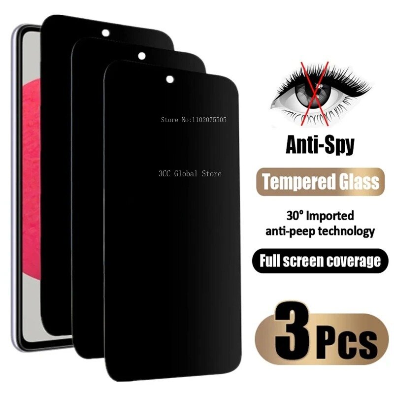 3Pieces Privacy Screen Protector Tempered Glass For Samsung A34 A54 5G A53 A52S A13 A33 A14 A12 A32 A50 A51 Protective Glass