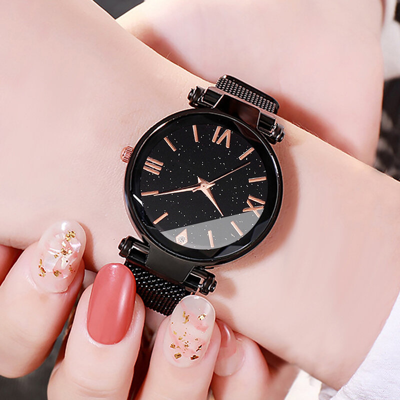 女性のためのシンプルな鉄の吸収クォーツ時計セット、スチールベルト、韓国版、新しいファッション