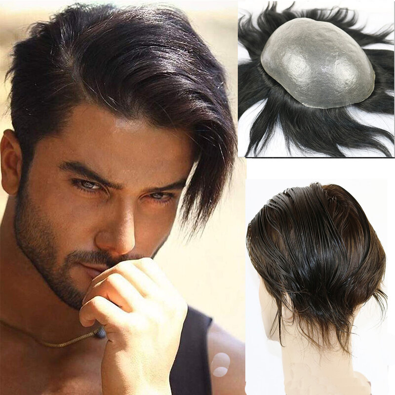 Men's Natura Hair Wig 0.06mm Vlooped PU Base Men Toupee Super Durable Undetectable Man Human Hair Men's Wigs Capillary Prothesis