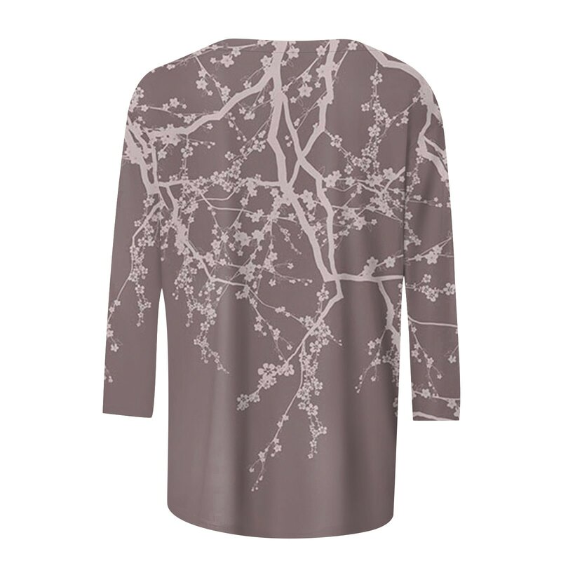 Women'S Summer T-Shirt Fashion And Casual 3/4 Sleeve Flower Print Collar Pullover Top Crop Top Women 2024 футболка женский