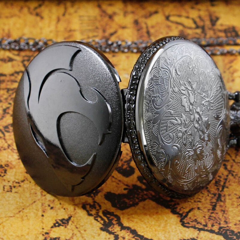 Klassische Schwarz Quarz Taschenuhren Für Männer Unisex Steampunk Anhänger Tasche Fob Uhr 80cm Kette Halskette Geburtstag Geschenke
