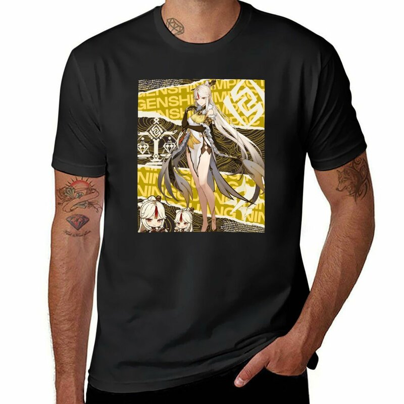 Ningguang-Camiseta con estampado de estrellas para hombre, camisa de manga corta con estampado de estrellas de impacto Genshin, ropa vintage de verano