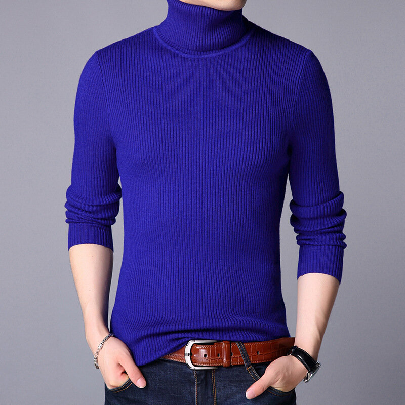 Outono inverno camisola de gola alta masculina pullovers de tricô rollneck camisola de malha masculina quente jumper fino ajuste camisola casual