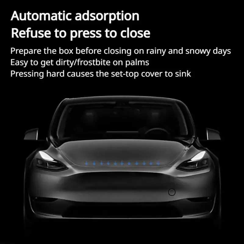 Bloqueio elétrico de fechamento suave para Tesla, modelo 3 + modelo Y, caixa sobressalente frontal, adsorção automática, acessórios do carro das montanhas, novo