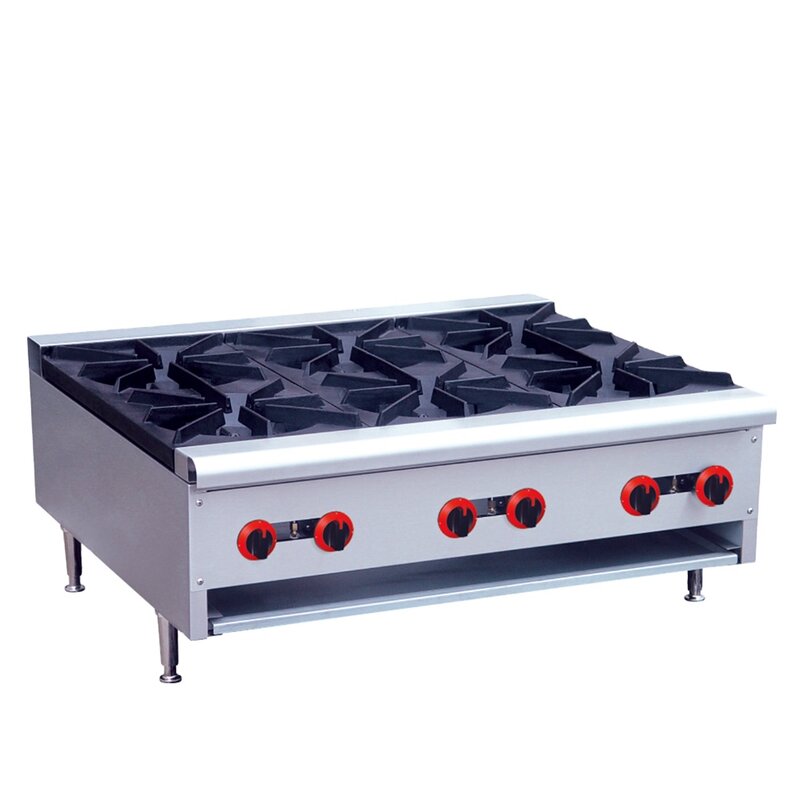 オーブンマシン付きステンレス鋼調理ガスコンロ、6つのストーブバーナー、レストラン機器