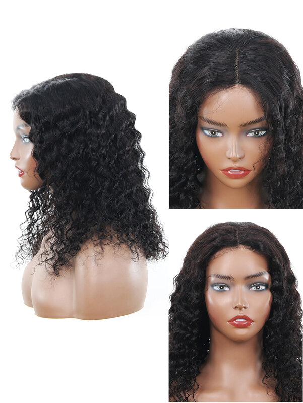 Peluca de cabello humano ondulado para mujer, postizo de encaje Frontal, corte Bob corto, brasileño, densidad de 180%, 4x4