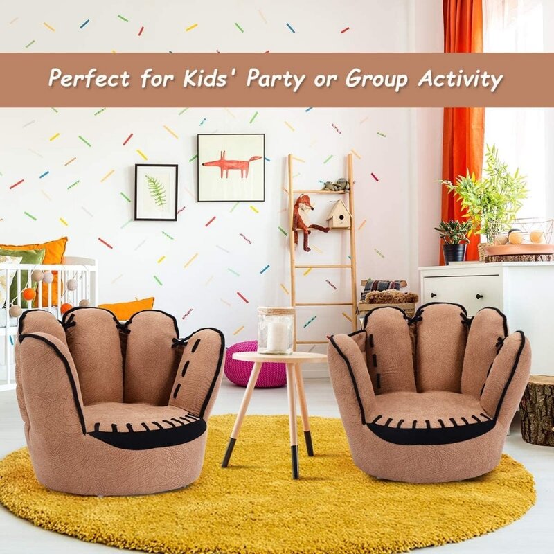 Fauteuil en bois rembourré marron pour enfants, canapé pour tout-petits, fauteuil pour garçons et filles en forme de gant d'opérabilité
