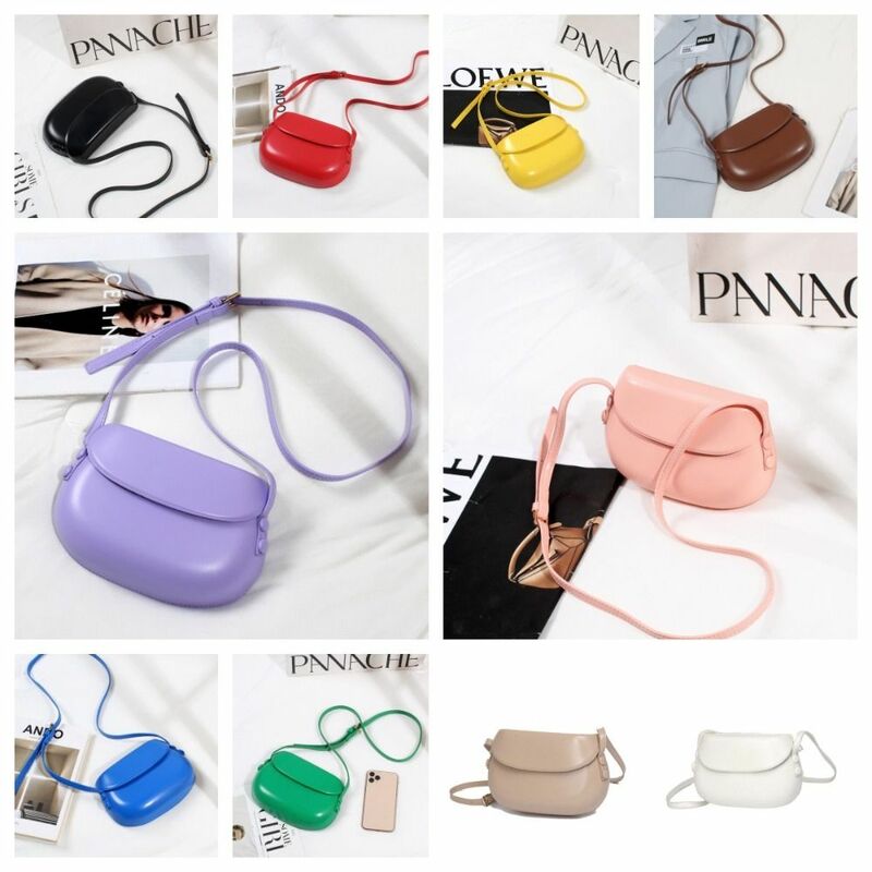 PU Leather Candy Color Shell Bag Fashion Design Solid Color Versatile Saddle Bag Shoulder Bag Korean Style Flap Crossbody Bags