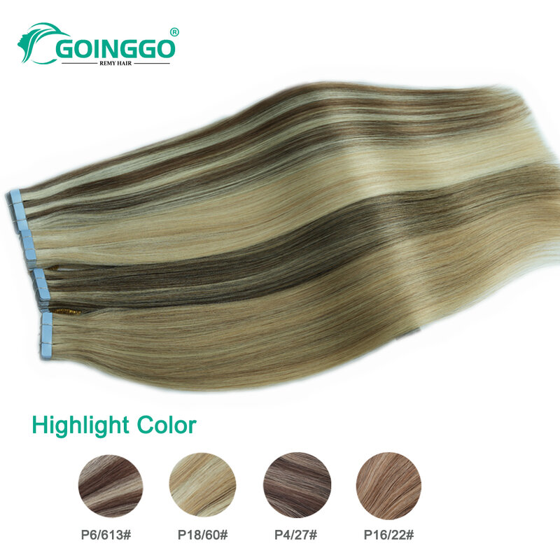 Goinggo-Fita reta na extensão do cabelo humano, preto natural, cabelo destacado, qualidade do salão, adesivo de trama da pele, cinza P1B