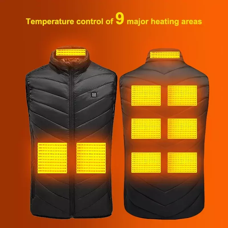 PHMAX Heated Vest Winter Warm Hiking Heated Jacket Vest Outdoor Sports Men Ski Warming Heating Thermal Clothing USB 9/2 Places