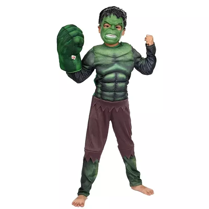 Disfraz de músculos de Hulk para niños, disfraz de superhéroe de Hulk, máscara de puño, guantes de felpa, ropa de Halloween y Navidad