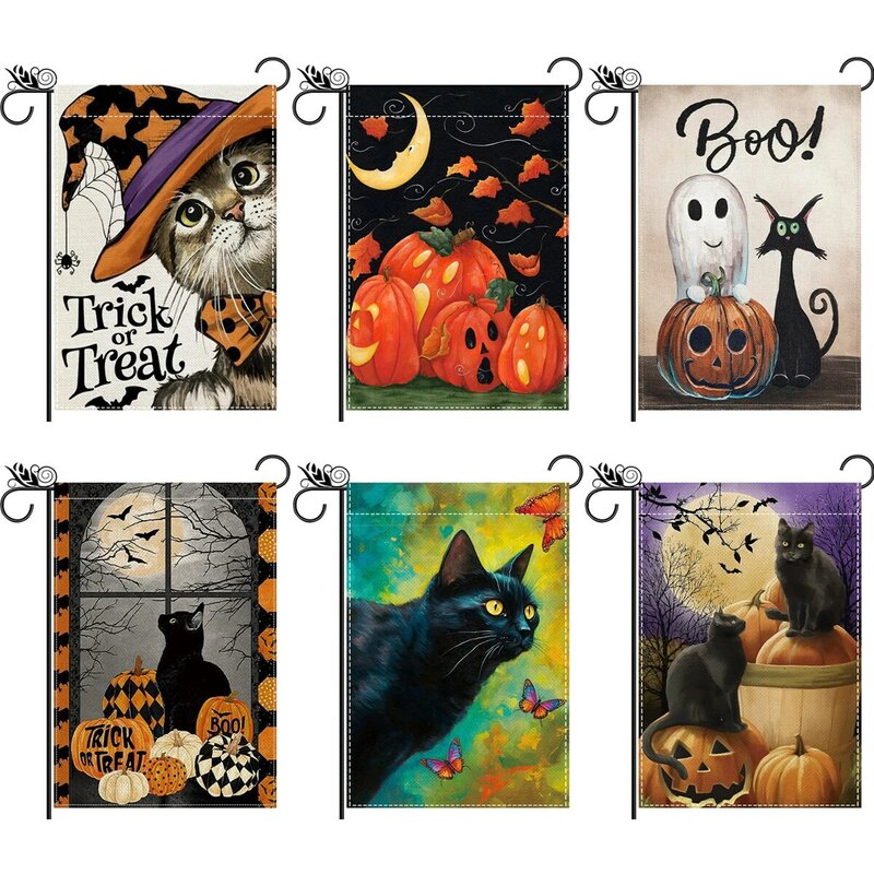 1 piece of multicolored cat pumpkin lamp spooky sorcery trick or treat, double-sided printed garden flag, not including flagpole