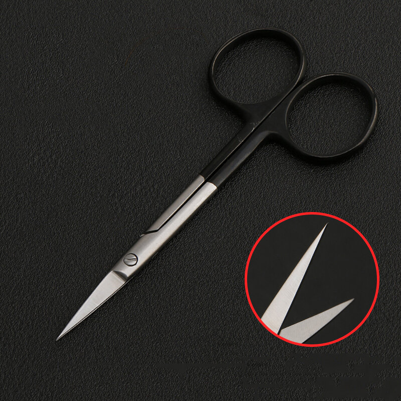 Black Handle Scissors Double Eyelid Tools Plastic Cosmetic Instruments Stainless Steel Surgical Scissors Fine Scissors Straight