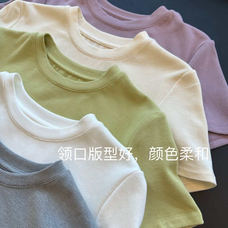 2024 Frühling Sommer neue Stile sanfte frische Butters cotch Farbe Frauen T-Shirt abnehmen haut freundliche Rundhals ausschnitt kurze Ärmel