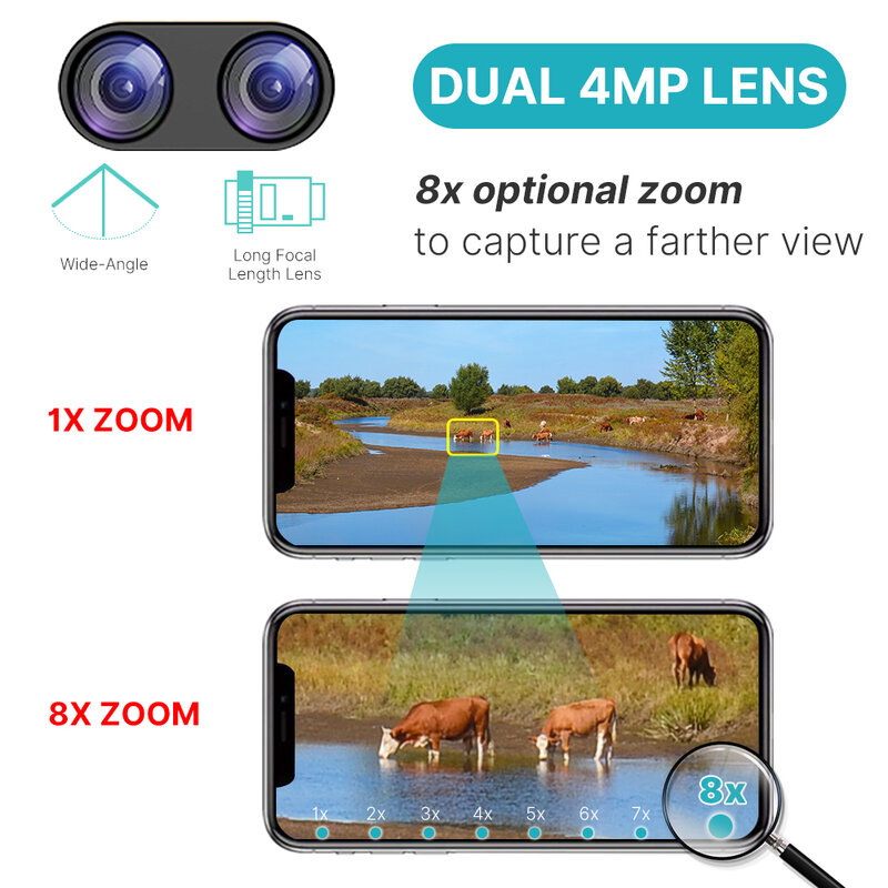 4K 8MP 2.8 + 12mm Dual Lens WiFi PTZ Camera 8X Zoom digitale visione notturna a colori rilevamento umano CCTV telecamera IP di videosorveglianza