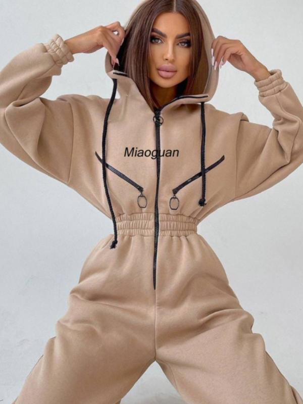 Elegante hoodies macacão coréia moda feminina manga longa uma peça roupa quente macacão de inverno sportwear macacão de treino novo