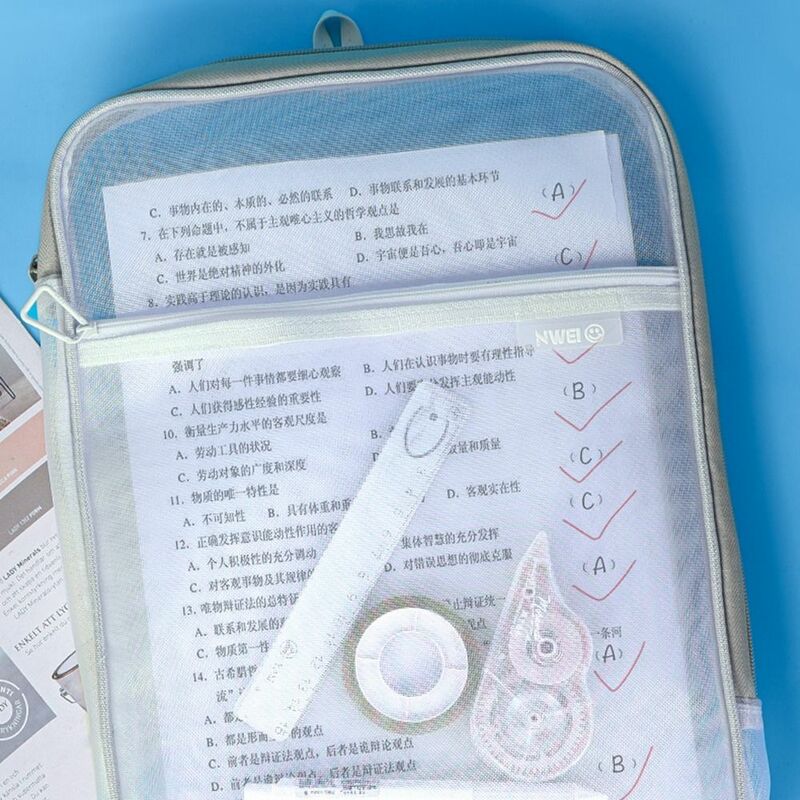 Bolsa de malla de nailon con cremallera, bolsa de documentos multifuncional de gran capacidad, bolsa de archivo transparente gruesa portátil