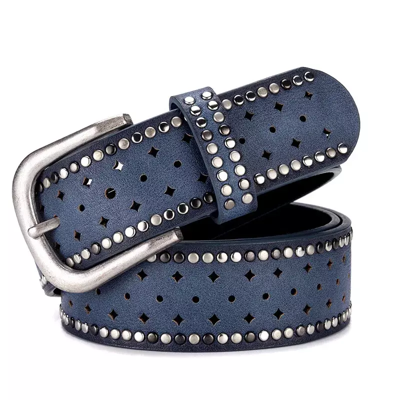 2024 New Original design vintage lady belt handsome hollow out rivet All-match fashion female belts top quality women wide belt