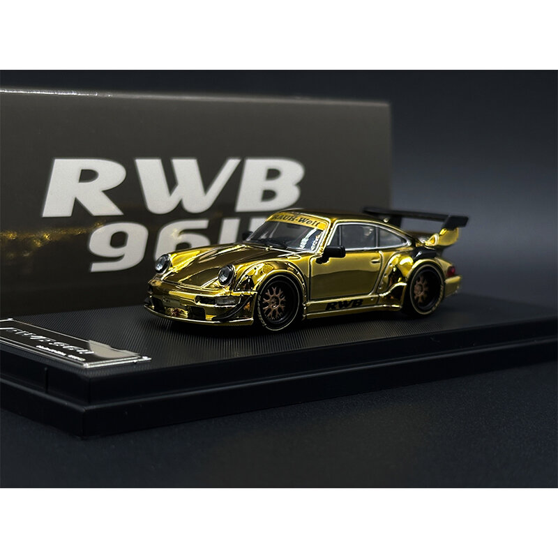 Gwiazda w magazynie 1:64 RWB 964 poszycie złotem GT ogon Diorama kolekcja modeli samochodów miniaturowe zabawki
