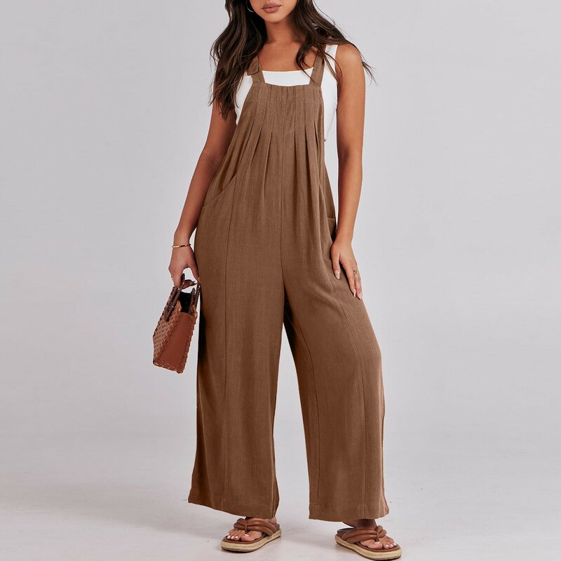 Women'S Overalls Jumpsuits Casual Loose Sleeveless Adjustable Tie Straps Bib Wide Leg Rompers With Pockets Daily Commute Style
