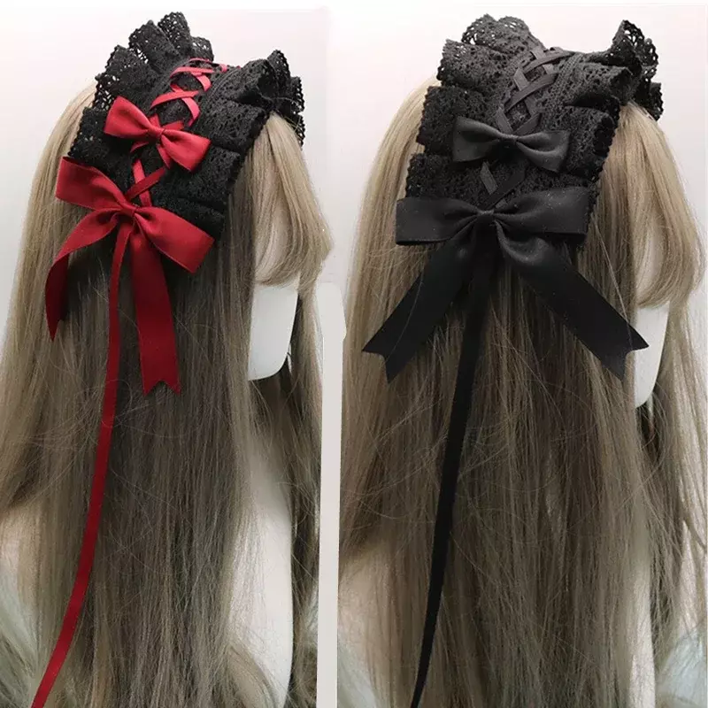 Lazo gótico para el pelo, aro de Anime, diadema de Cosplay, Lolita, encaje de flores, accesorio para la cabeza, envío directo
