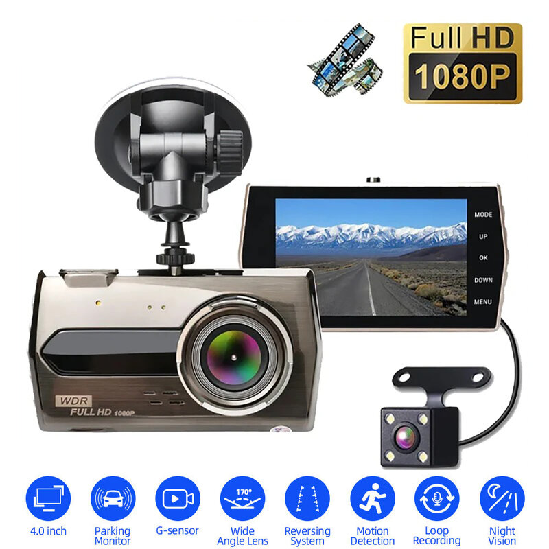 Full HD Car DVR Dash Cam, movimentação do veículo, gravador de vídeo, visão noturna, Auto Dashcam, caixa preta, câmera do carro, acessórios, secretário, 1080p