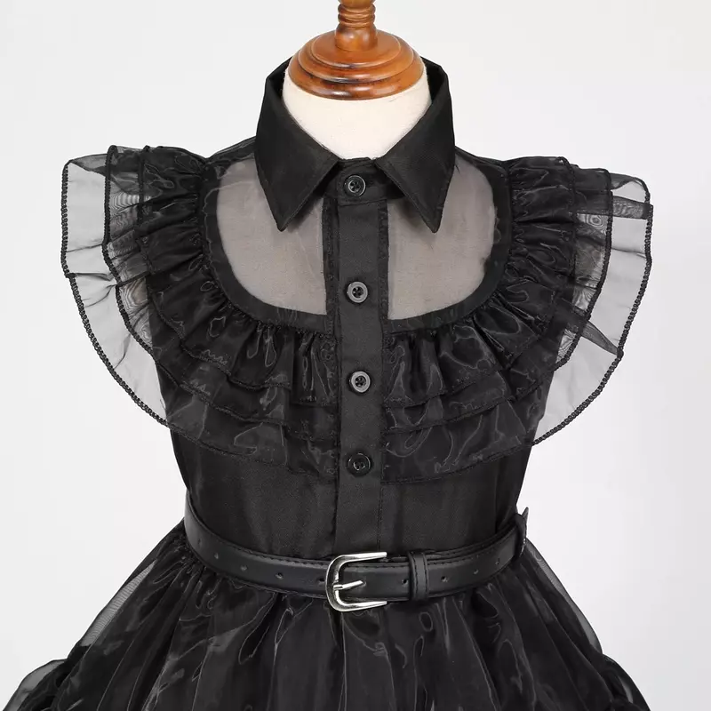 Wednesday Addams Costume Girl Kids Black Dress
