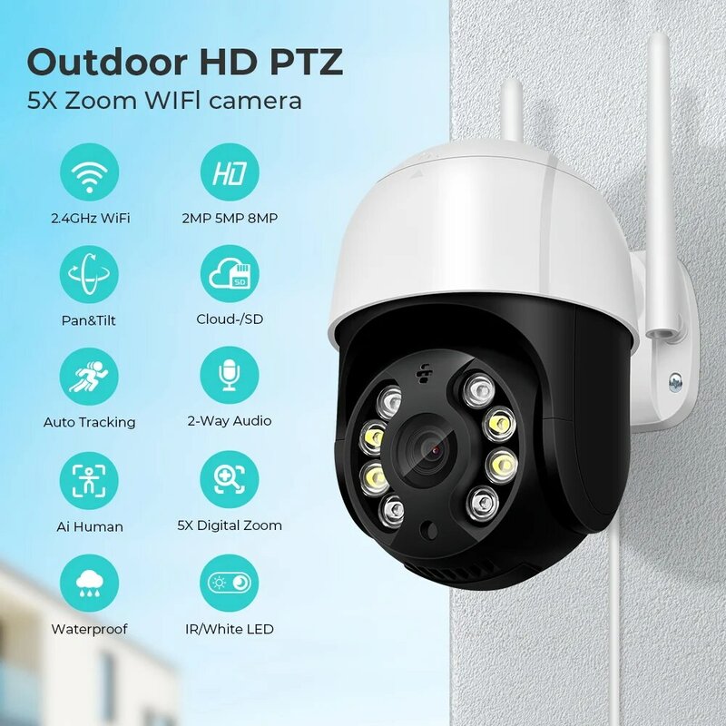 Reobiux-Caméra de surveillance extérieure PTZ IP WiFi HD 8MP/4K, dispositif de sécurité sans fil, avec suivi automatique, vision nocturne et audio, 1080p