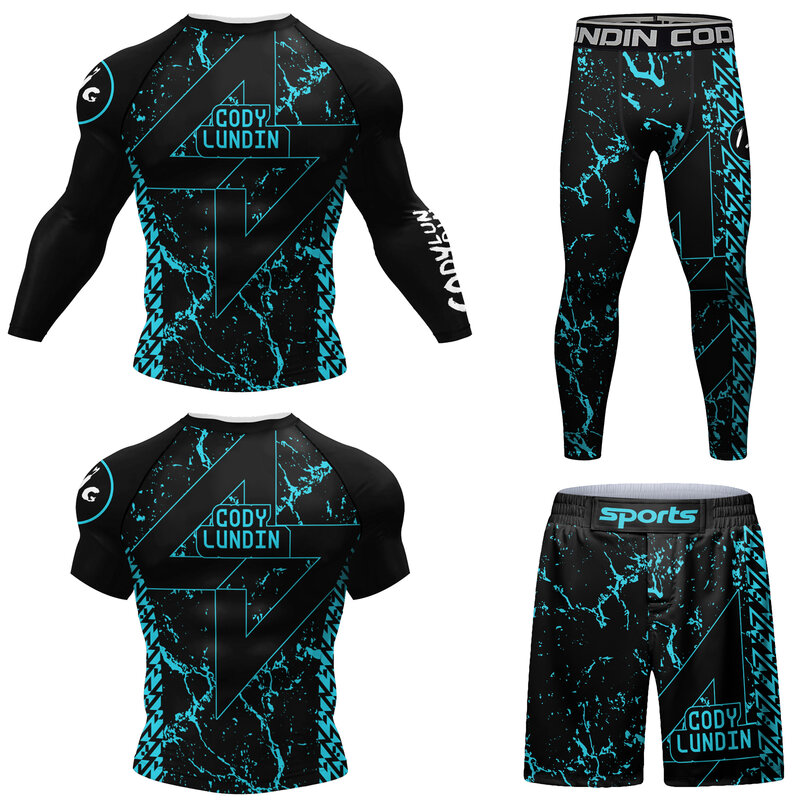 New Arrival Popular Hot Pattern MMA BJJ Rash Guard Tight Exercise Jogging T-Shirts+Pants 3D Print Compression Boxing Tracksuit
