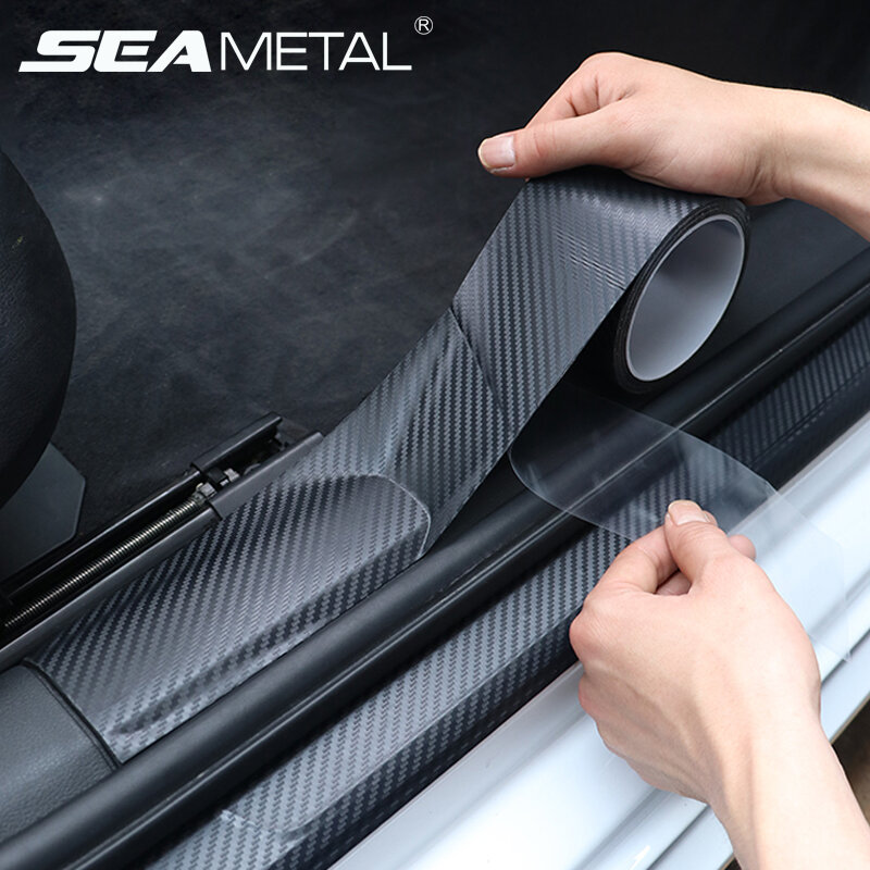 SEAMETAL 3D Carbon Fiber Sticker Car Threshold Protective Film Anti Scratch Waterproof Matte Black Nano Sticker for Car Body