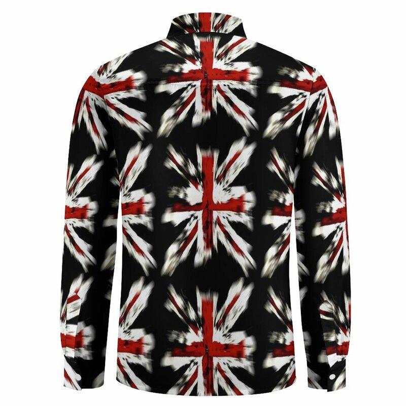 Blusa estampada manga comprida, camisa da bandeira britânica, camisas casuais, blusas estéticas, roupas grandes, moda outono
