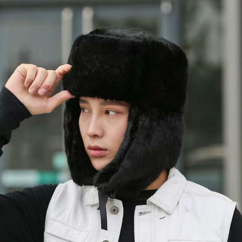 Topi musim dingin pria, Aksesori Musim Dingin serbaguna Ultra tebal dengan topi bulu palsu tahan angin warna Solid untuk cuaca dingin musim gugur