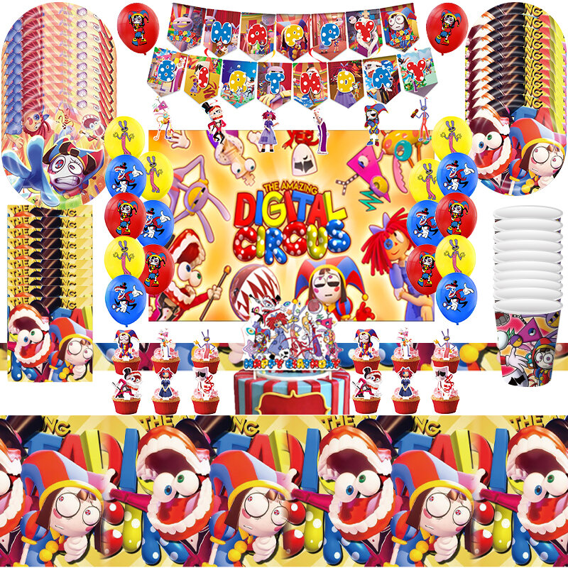 The Amazing Digital Circus Birthday Party Supplies Banner Balloon Tableware Backdrop Baby Shower Party Decoration