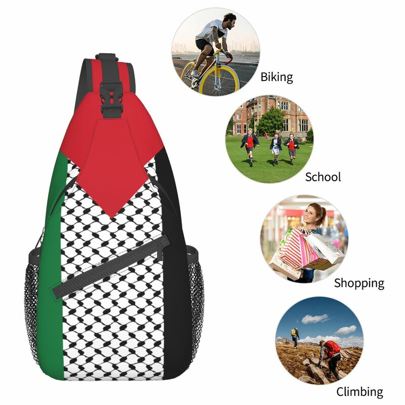 Tas selempang bendera Palestina, tas dada tas ransel harian untuk bersepeda bepergian
